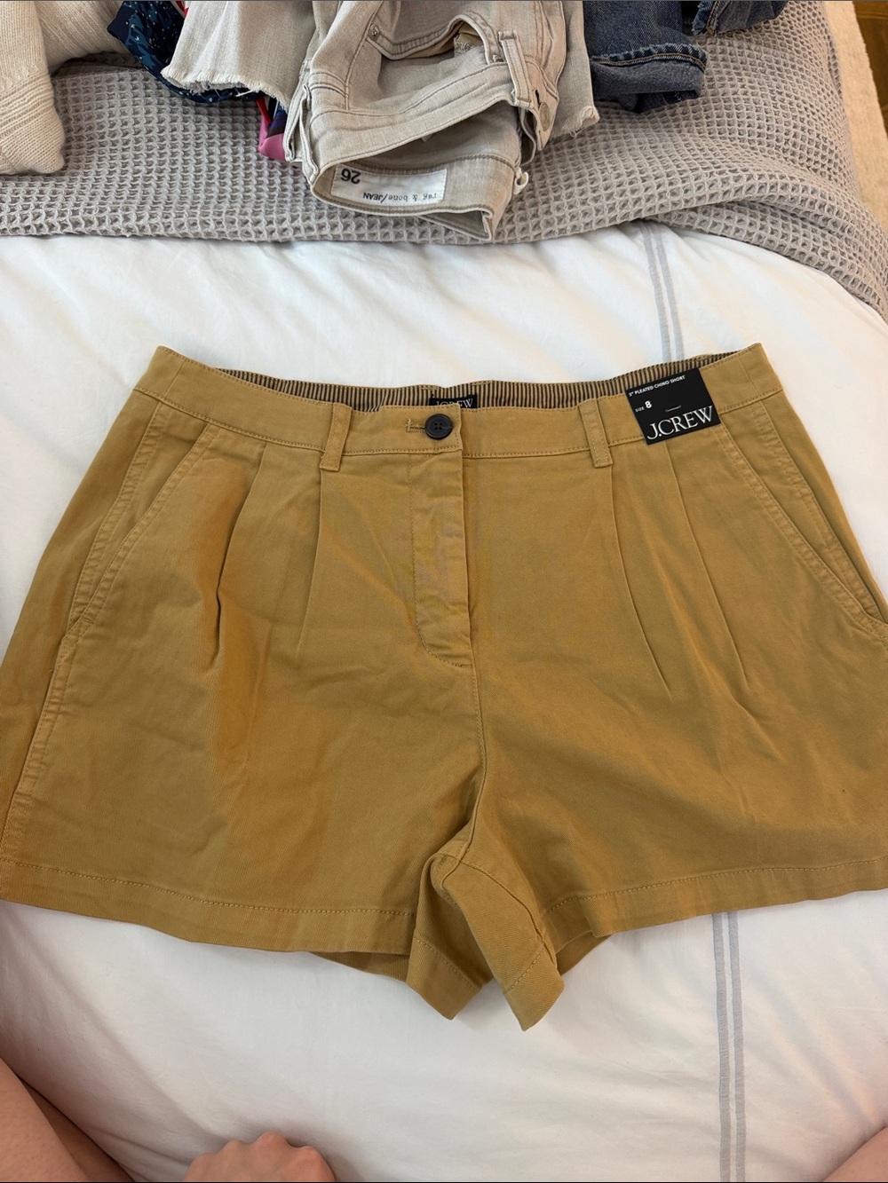 J. Crew Pleated Chino Bermuda Shorts — Mustard Brown